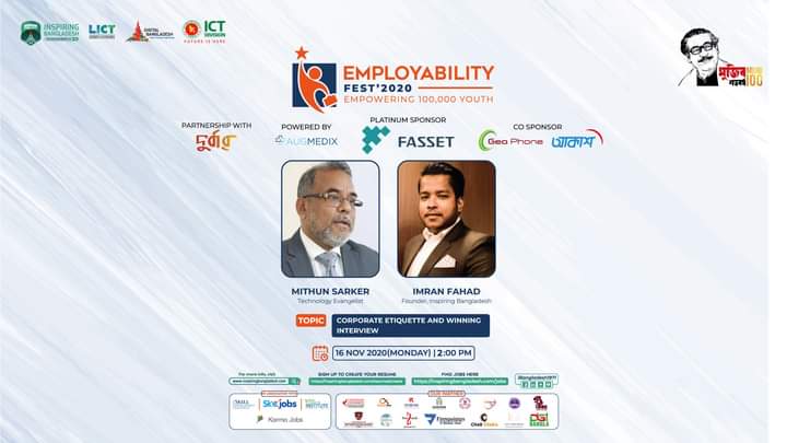 ImranFahadEraz's tweet photo. Are you Ready for DAY 2
@ibangladesh1971 Presents #EmployabilityFest Platinum Sponsor Fasset, Powered by Augmedix in Partnership with LICT & Durbar, Co-Sponsored by AKASH DTH & Geo Phone
#DigitalBangladesh #GeoPhone #Fasset #AksahDTH #Augmedix #Durbar21 #Kormo #BDapps https://t.co/XKY0JehVyn