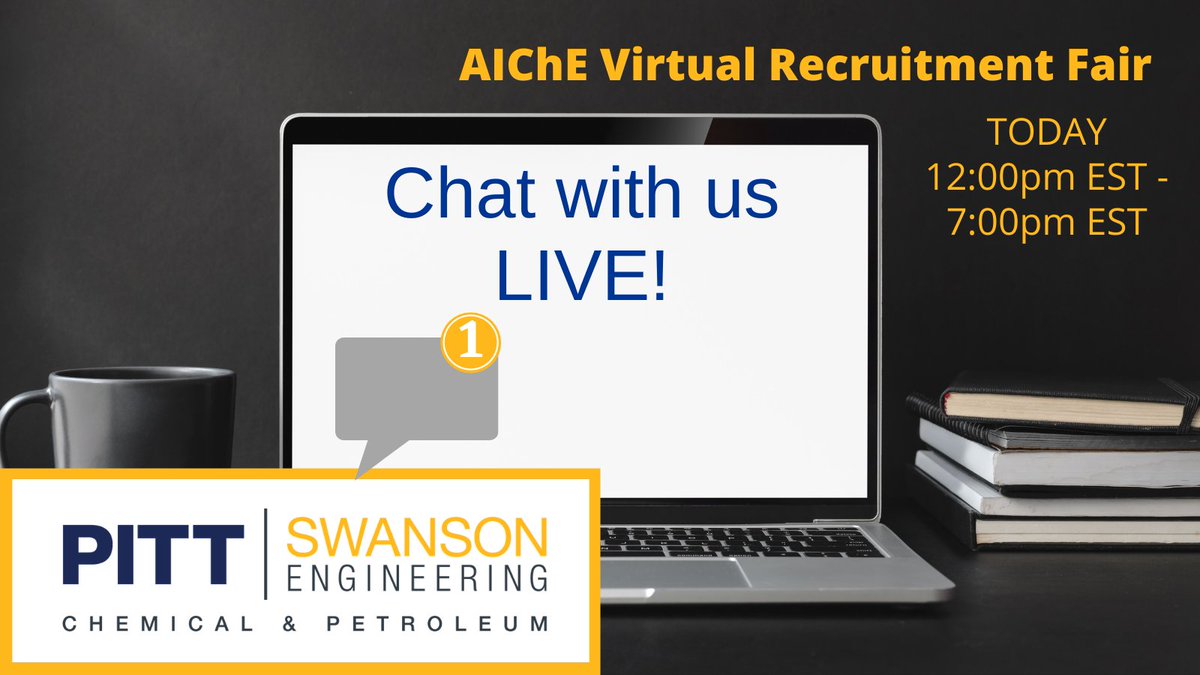 ChemePitt's tweet photo. Visit our booth today from 12-7pm ET at the #AIChEASC Virtual Recruitment Fair! #ItsGoodToBeChemE https://t.co/9q44MW7R1N https://t.co/zPi9wbopHp