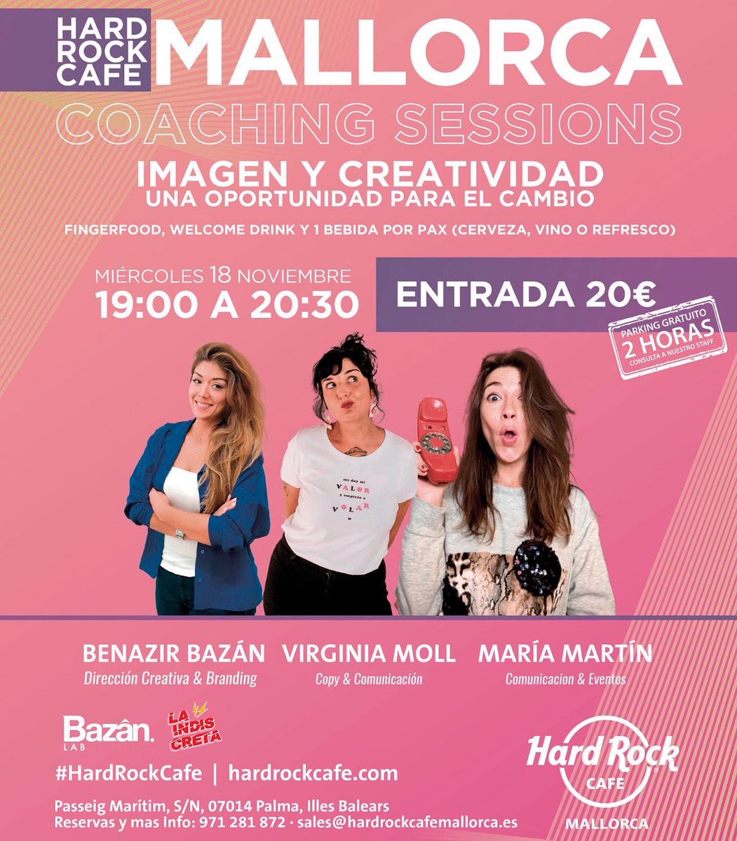 BNa_Bazan's tweet photo. https://t.co/D56jRM8PwQ
Ven a disfrutar de nuestra charla y la  deliciosa cena que @hrcmallorca tiene preparada para ti! Finger food, bebida y parking por sólo 20€ próximo miércoles 17hr! 🤩 Plazas limitadas! Reserva tu lugar en sales@hardrockcafemallorca.es o en el 971 281 872 https://t.co/QODsOSbDc9