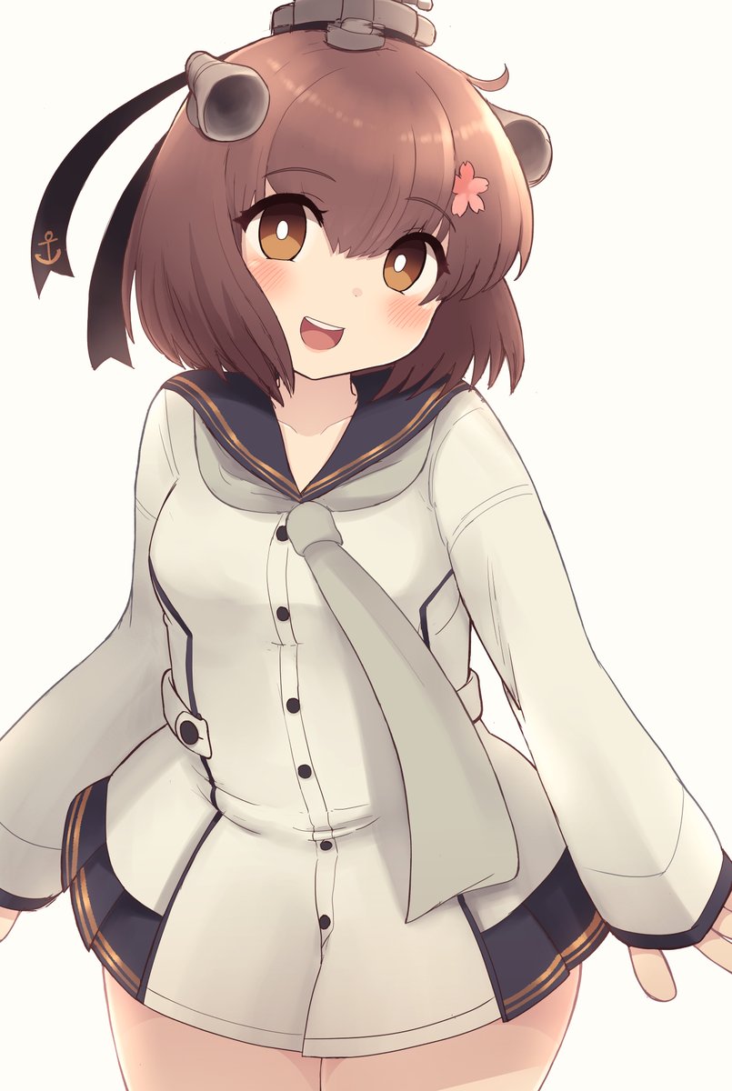 yukikaze (kancolle) 1girl grey neckerchief solo dress brown hair sailor dress short hair  illustration images