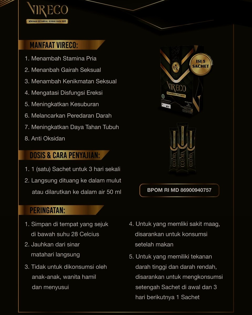 vireco_store's tweet photo. Vireco Suplemen Pria Alami berbahan dasar RED GINSENG KOREA, GUARANA, dan VITAMIN C. Selain peredaran darah lancar, bisa bikin Mr.P bekerja optimal, imun tubuh pun meningkat! 

VIRECO
Isi 5 sachet
IG: vireco_store
Tokopedia: Vireco Store
Shopee: Vireco Store
#vireco https://t.co/3WTIoI4bP5