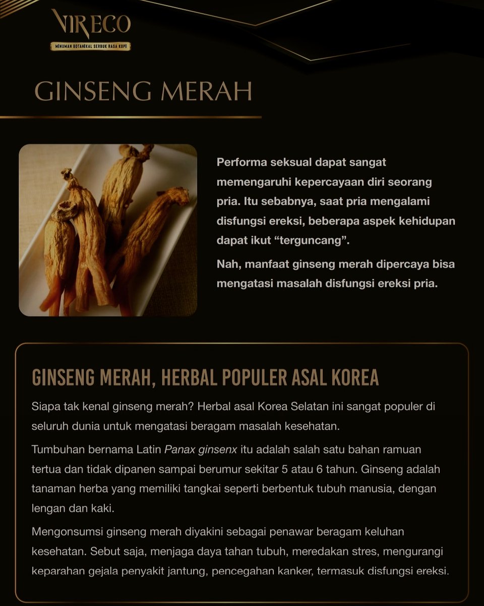 vireco_store's tweet photo. Vireco Suplemen Pria Alami berbahan dasar RED GINSENG KOREA, GUARANA, dan VITAMIN C. Selain peredaran darah lancar, bisa bikin Mr.P bekerja optimal, imun tubuh pun meningkat! 

VIRECO
Isi 5 sachet
IG: vireco_store
Tokopedia: Vireco Store
Shopee: Vireco Store
#vireco https://t.co/KGh4jOvsmf