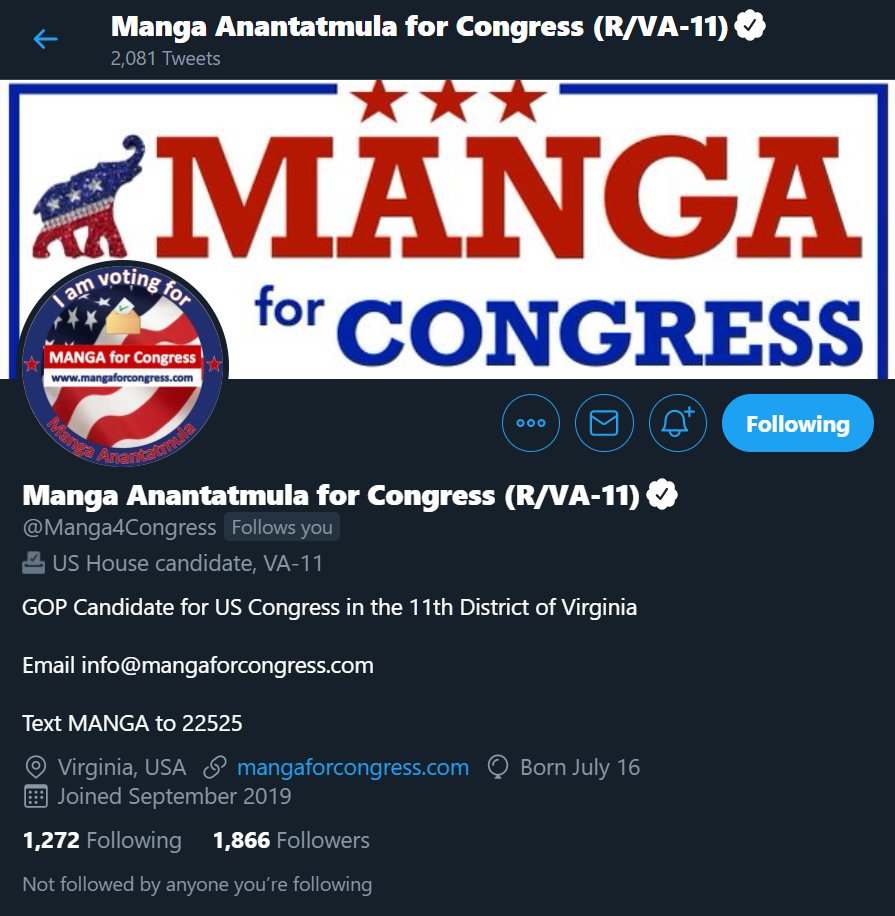 GudiGame's tweet photo. The GOP information network is truly unrivaled if the Virginia US House Candidate Manga Anantatmula was already informed of Operation BOFA before I even came up with it. https://t.co/Ms5W6TmHko