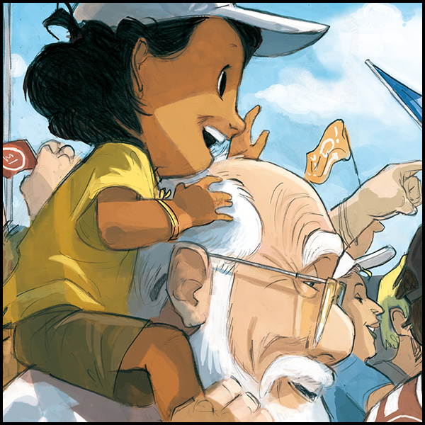 MagneticPress's tweet photo. #TheDailyPanel - "A day at the races" from #THEADOPTION by Zidrou and Arno Monin. Gabe introduces Qinaya to the Tour de France as it passes through town. Coming in December from @MagneticPress! https://t.co/3yrHsLKzv3 https://t.co/NWSK95pw1E