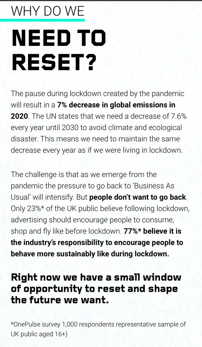 Using the pandemic as the start of a reimagining of society as a whole, using climate change as the driving force behind the claim that “people don’t want to go back” to life before the lockdowns due to the lowering of emissions