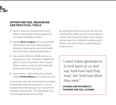 And lastly “our impact”. Wondering what will be considered acceptable in the reset? Don’t worry they’ve created a moral compass app...