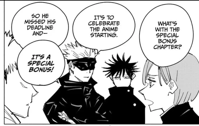 this extra jjk chapter was so funny?? kinda like the extras from the volumes 