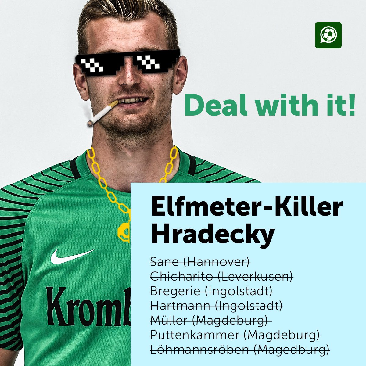 Tiina_P's tweet photo. Olin tätä just twiittaamassa ennen tätä toista pilkkua. Twiittaan silti. @HradeckyLukas #Huuhkajat #DealWithIt #elfmeterkiller https://t.co/h75FJx48Nh