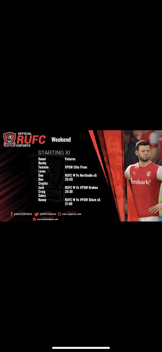 ❗️🔴Team Sheet⚪️❗️

Weekend Team back in action tonight as we look to continue a good run of form in the top <a href="/OfficialVPG/">Virtual Pro Gaming</a> league.

Team sheet down below!

#RUFC #UTM