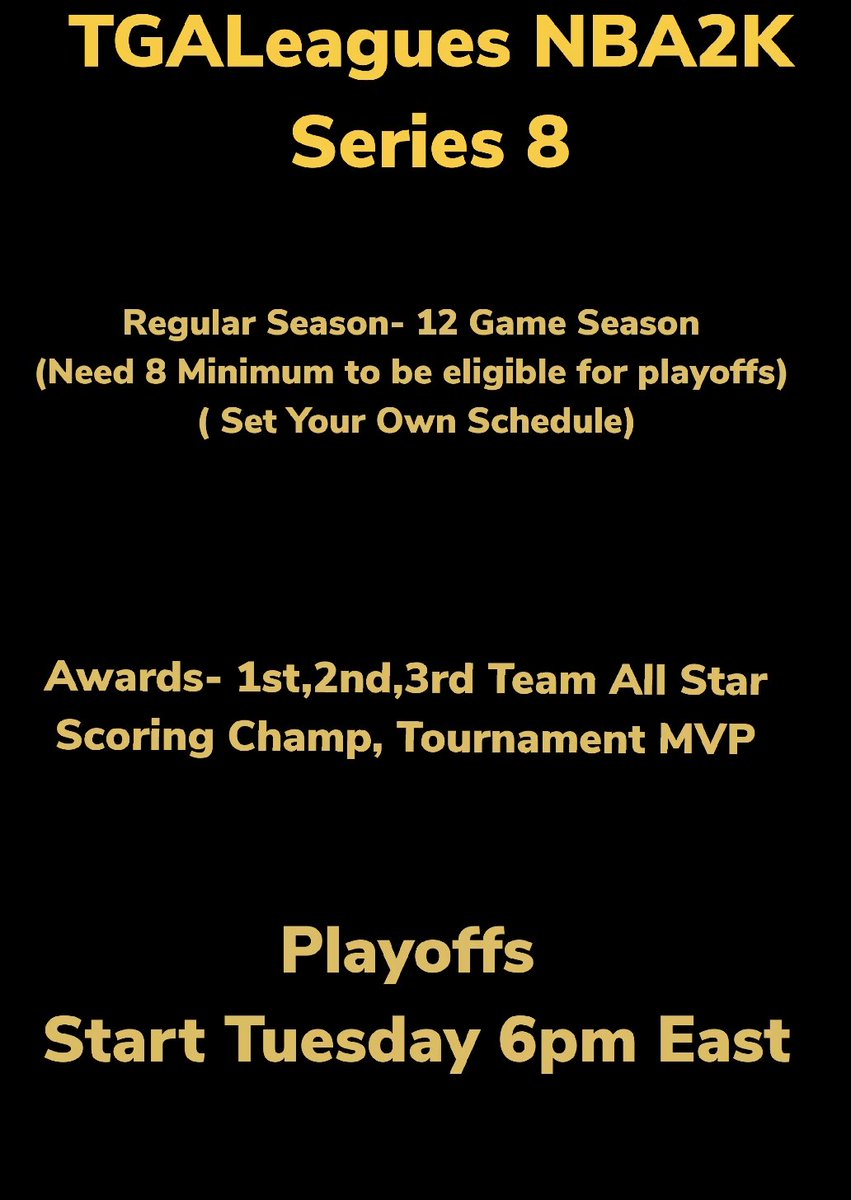 LeaguesTga's tweet photo. SIGN UP NOW PAY DAY OF THE DEADLINE!TGALeagues NBA2K Canada Cup Series 8 PS4/XBOX1 SIGN UP NOW!! CAN YOU MAKE A 1ST TEAM? #TGALeagues #CANADACUP #NBA2K #SERIES8 @LeaguesTGA 
@Big_Brudda_PURP @2kscampolice @2k_sportscenter  @2KHUNTSEARCH  @2KTalentFinder @WalkOnWarriors
@DK_BULLY https://t.co/r52fPqN3n1