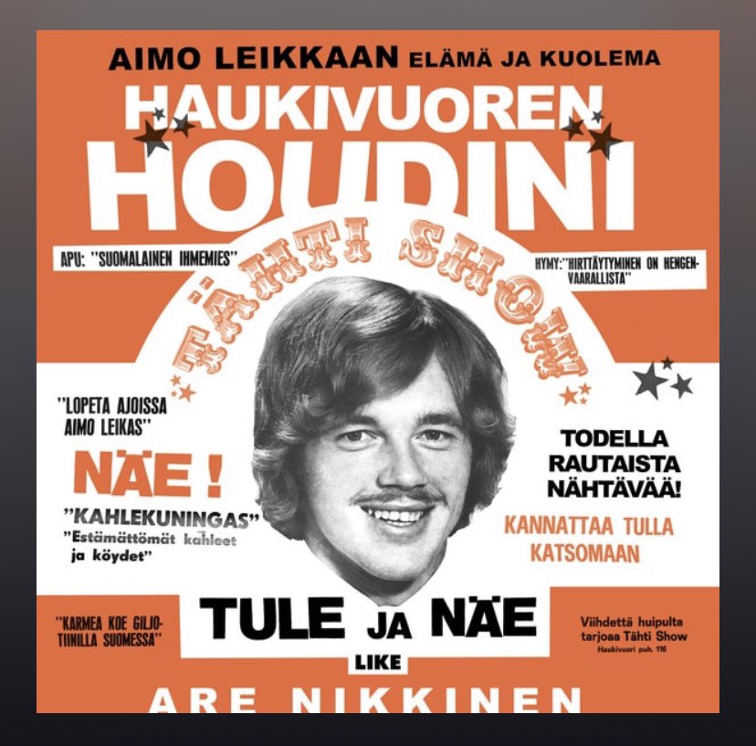 ramiaaltonen's tweet photo. Nyt on kova kirja kuuntelussa. Suurena sirkustaiteen ystävänä Haukivuoren Houdinin tarina iski muutenkin. Tässä on myös raatamisromantiikkaa ja pienyrittäjyyttä niin että tuntuu. Tarina on traaginen, mutta kirja toimisi vaikka myyntityön oppikirjana. Suositus. @AreNikkinen https://t.co/063w0VOZpU