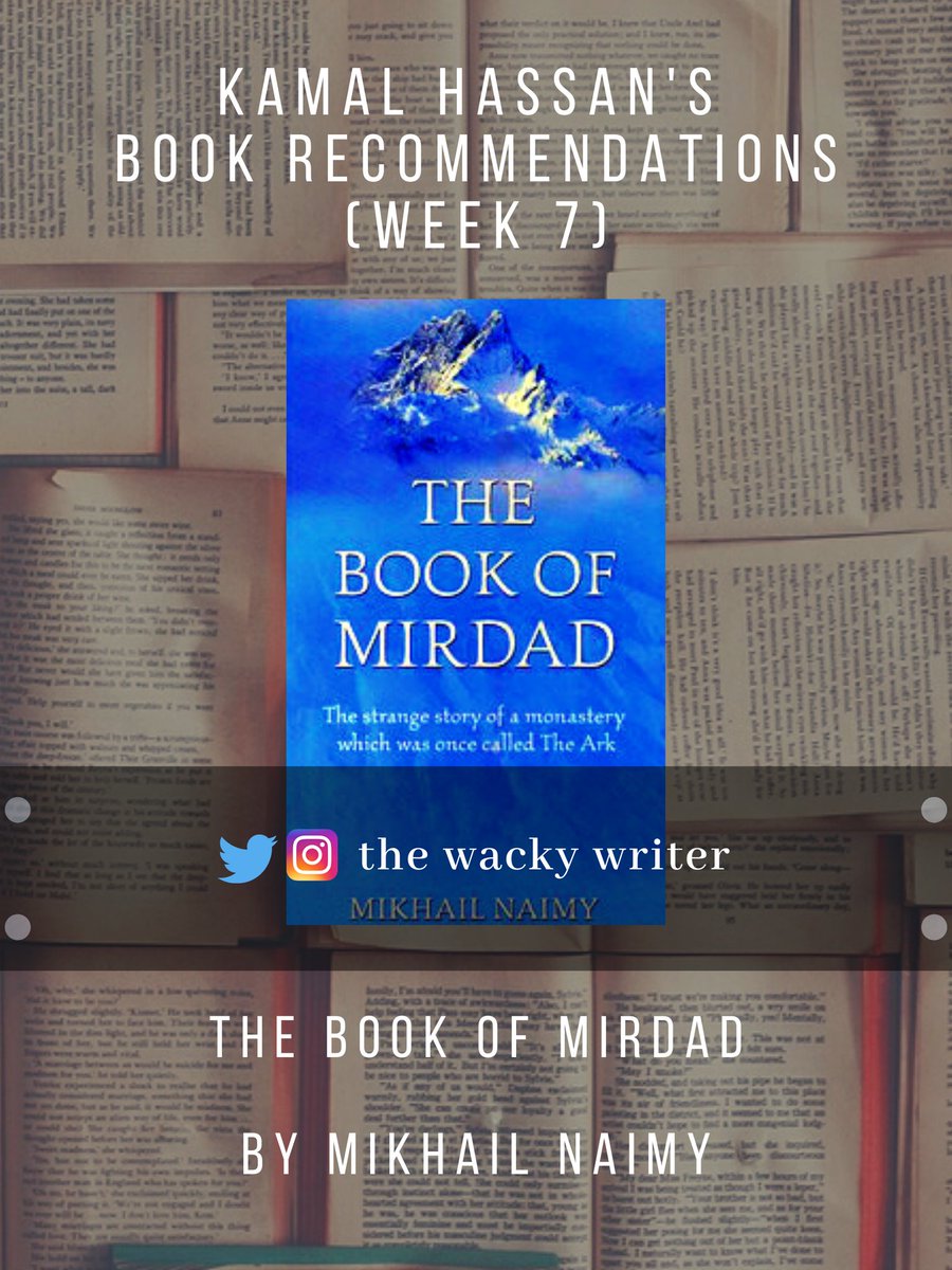 . @ikamalhaasan's Book Recommendations - A ThreadWeek 7:Mirdadhin Puthagamby Kavignar PuviarasuTranslation of:The Book of Mirdadby Mikhail Naimy https://www.amazon.com/Mirdadhin-Puthagam-Mikhail-Naimy/dp/8184020813 https://www.amazon.in/Mirdadhin-Puthagam-Mikhail-Naimy/dp/8184020813/ref=mp_s_a_1_1?dchild=1&keywords=9788184020816&linkCode=qs&qid=1605465166&s=books&sr=1-1&tag=x_gr_w_bb_in-21 #BiggBossTamil4