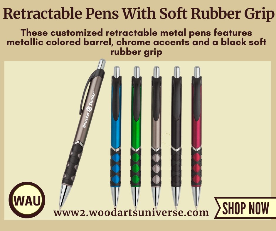 WoodArtsUniv's tweet photo. The unique design on the grip of this retractable metallic finish stylus top pen is sure to draw lasting attention to your custom-printed branding.
https://t.co/u844I5MLwi…/retractable-pens-with-s…
#PromotionalPens #MetalPens #Branding #Marketing #Logopens https://t.co/IAYlNFYZ9G
