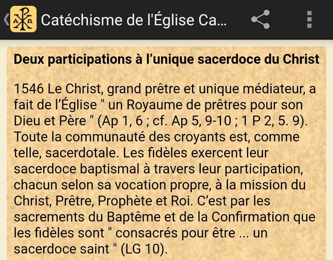 La prêtrise de fidèles :" qui a fait de nous un royaume et des prêtres pour son Dieu et Père, à lui, la gloire et la souveraineté pour les siècles des siècles. Amen. " (Apocalypse 1 ; 6) #sacerdoce  #prêtre  #baptisé  #théologie  #Catholique