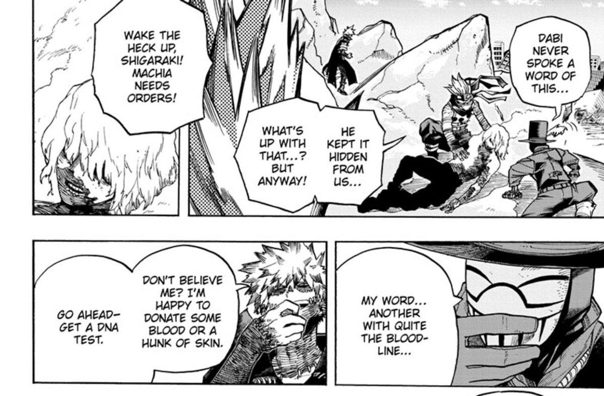 Shigaraki’s likely just gonna bark out an order in the next few chapters. He’s finished. Although I’m a little suspicious of what Compress says here. Does he KNOW that Shigaraki is Nana’s grandson? Or is it something else?