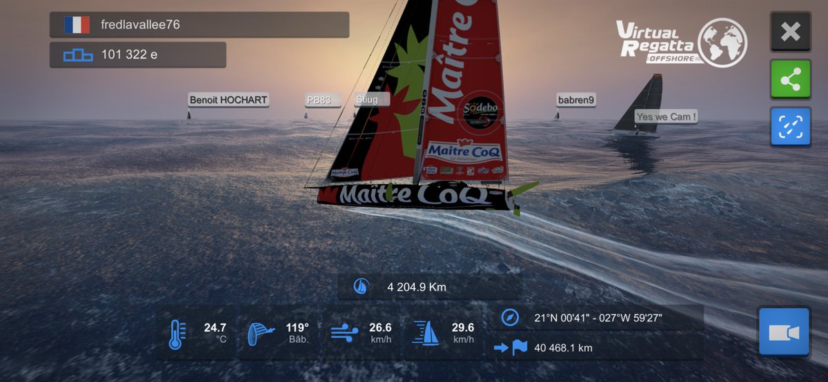 Yes we Cam ! 👍 Quel honneur de l’accompagner virtuellement ! <a href="/VirtualRegatta/">Virtual Regatta</a> <a href="/VendeeGlobe/">Vendée Globe</a>