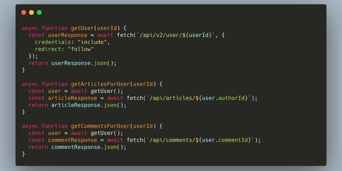 Fixing the issueTo fix the issue you can abstract away how you fetch a user from your API by placing it within its own function.Whenever fetching a user changes, you only have to adjust one specific piece of code and only one specific set of tests!