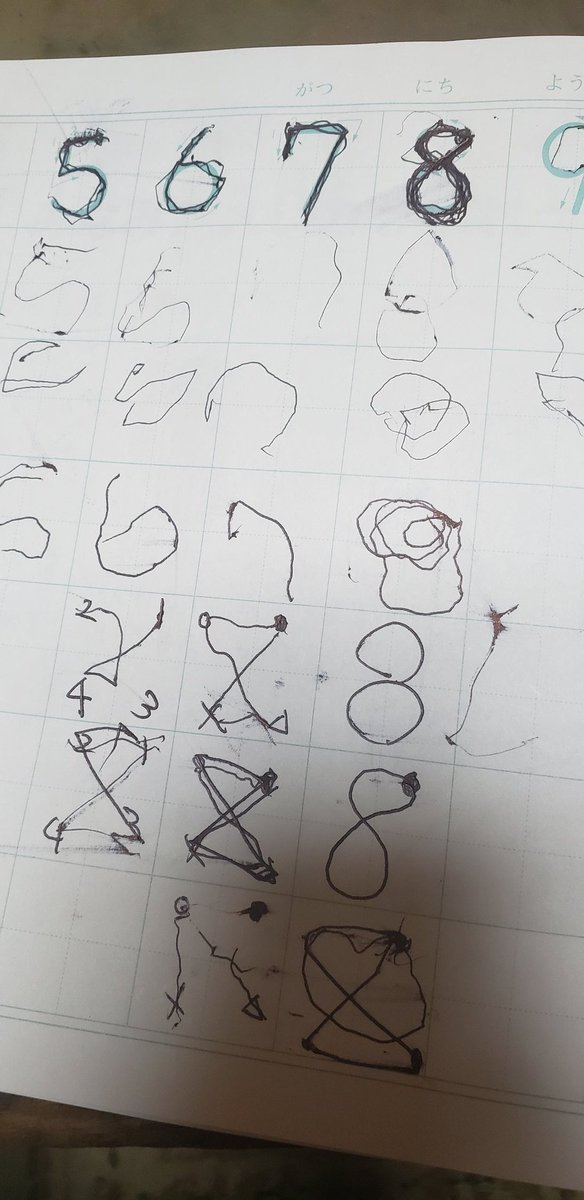 年中の息子が数字の8が書けなくて泣いてた
私も幼稚園児の時8書けなかったから
わかりみ深し…って一緒に練習した
あのばってんになる所が難しいんだよなー
そうそう…私○2つ繋げて書いて母親にバレバレなズルすんじゃねぇって怒られたよ 