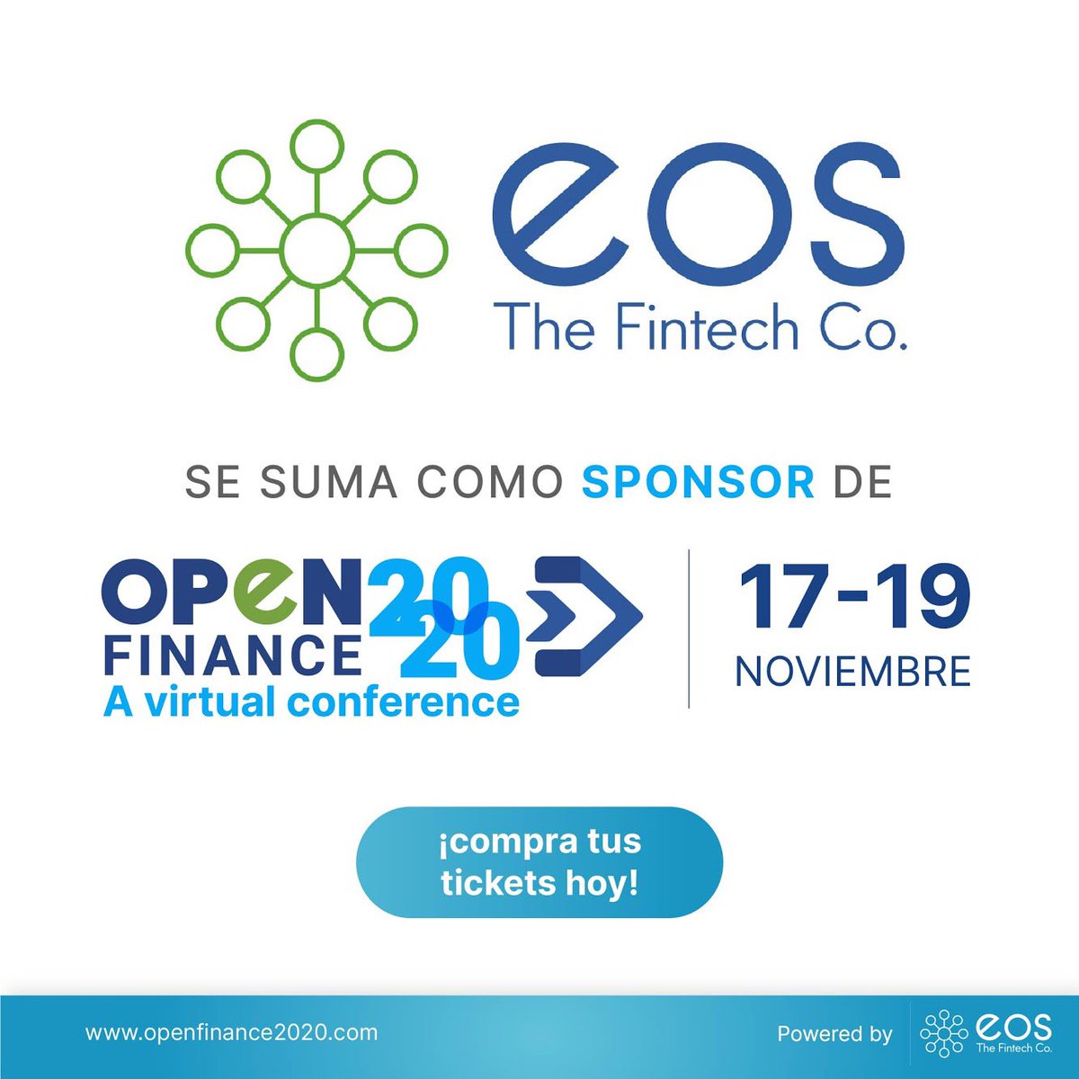 Open_Finance_20's tweet image. Nos complace anunciar a @SoftwareEos como patrocinador de #OpenFinance2020 🚀

#Eossoftware Cuenta con ejecutivos con más de 20 años de experiencia, innovando en plataformas digitales que ofrecen las más robustas soluciones financieras para tu negocio.