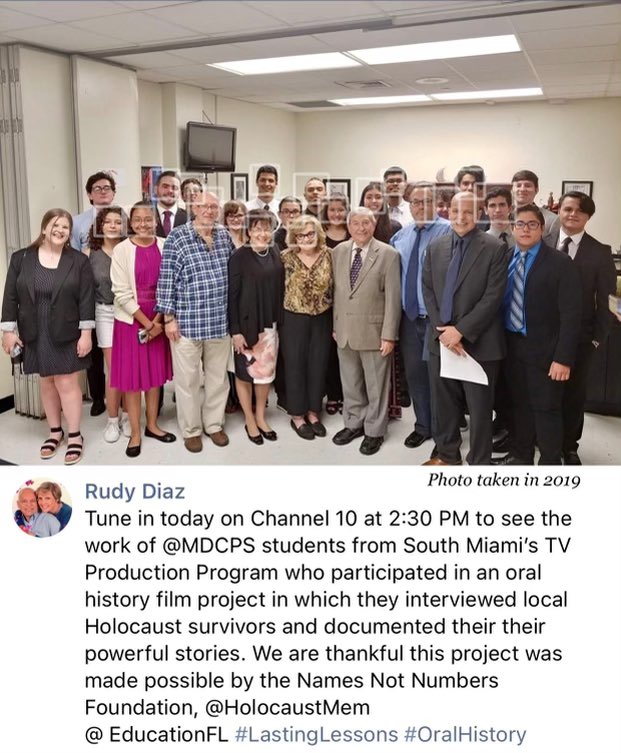 SMSHCobras's tweet photo. Tune in today on Channel 10 at 2:30 PM to see the work of @MDCPS students from South Miami’s TV Production. @HolocaustMem
@ EducationFL #LastingLessons #OralHistory https://t.co/0LzTT80FOM