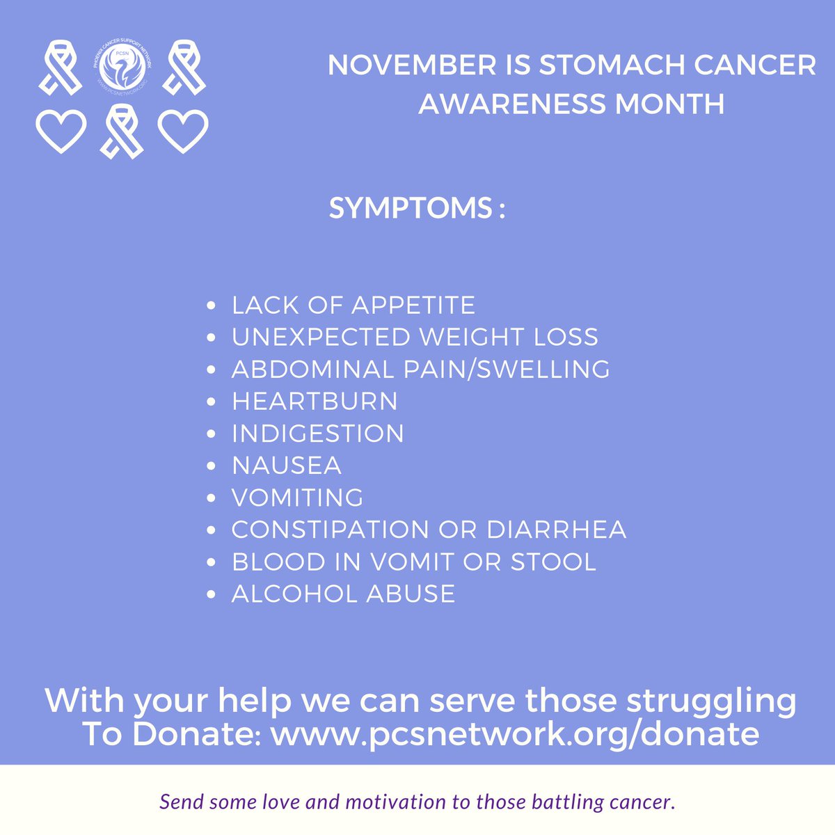 PCSN2016's tweet photo. Stomach Cancer Awareness Month.
-
#livingwithcancer #cancerdiagnosis #cancersupport #cancersucks #nonprofits #standuptocancer #oncology #pcsn #charity #cancer #cancerawareness #repost #donate #nonprofit #cancertreatment #cancerpatient #pcsn #donation #phoenixcancersupportnetwork https://t.co/itUa31P0Id
