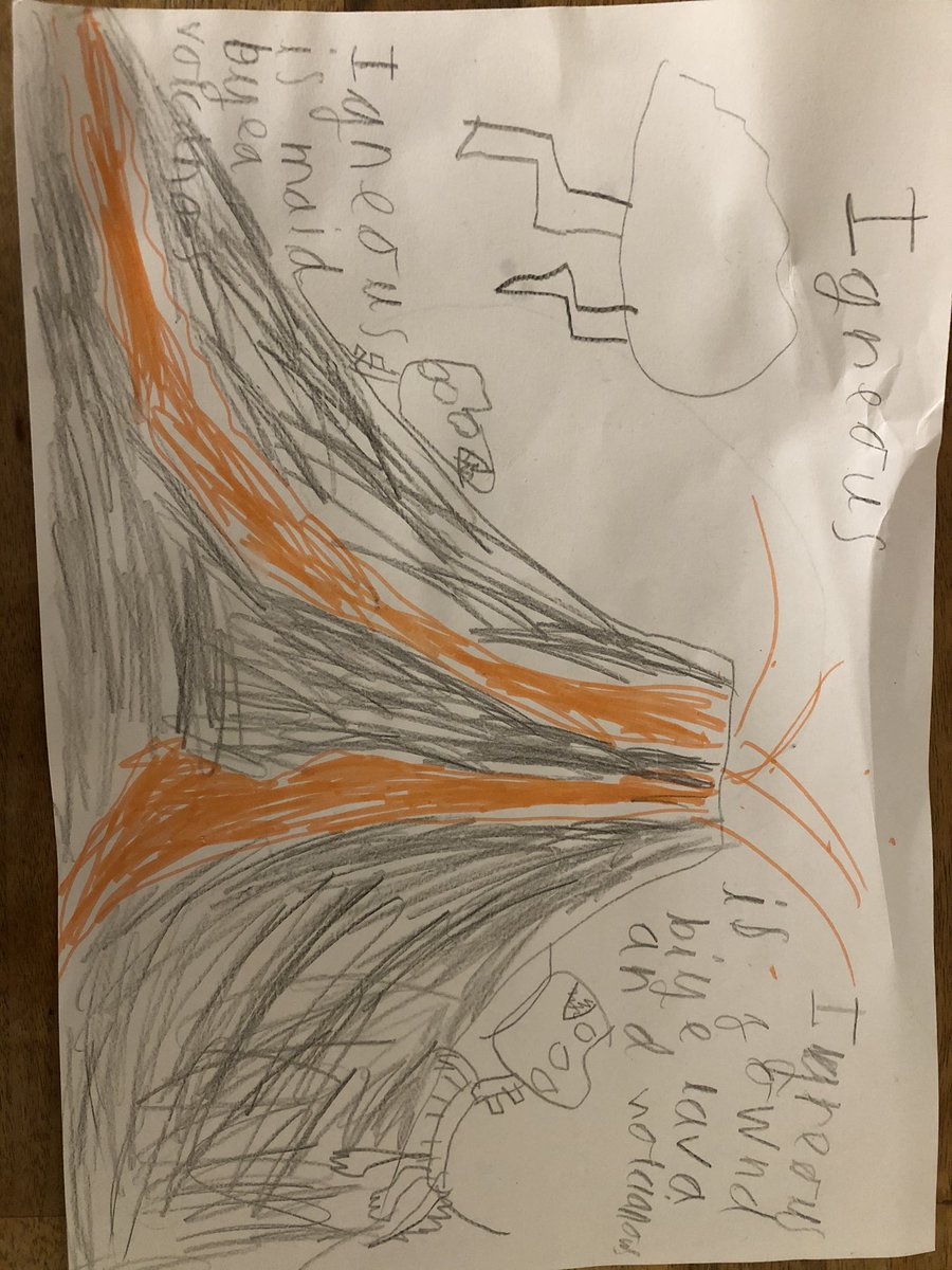 TraceyMarieM's tweet photo. @BarntonMissS Harry’s igneous homework, had to include dinosaurs of course https://t.co/R1cVAU4sTO
