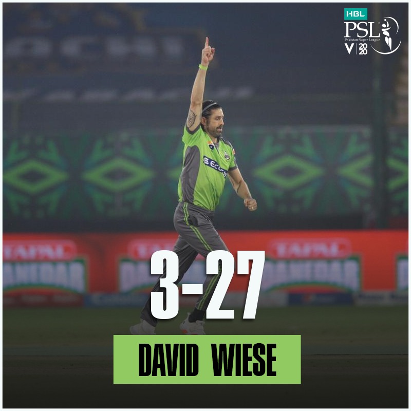 thePSLt20's tweet photo. TOP PERFORMER:  @David_Wiese was on 🔥 for @lahoreqalandars today 

#HBLPSLV #PhirSeTayyarHain #MSvsLQ https://t.co/dRAQHrKJS1