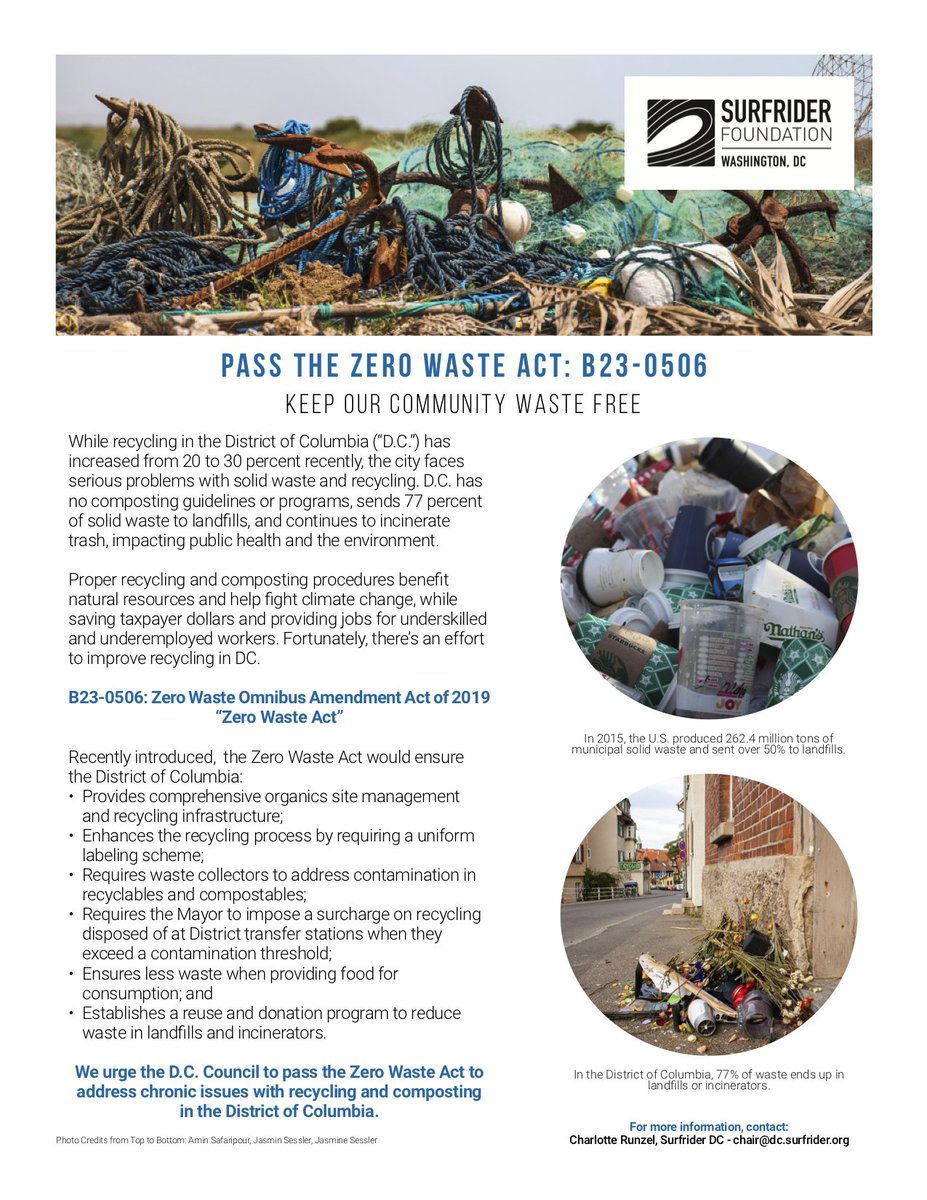 SurfriderDC's tweet photo. ACTION ALERT: Help pass the Zero Waste Act (B23-0506) and improve DC’s solid waste management procedures. Contact your DC Councilmember through the action alert found here: https://t.co/KxJapF0SpC https://t.co/gUSCMduu1K