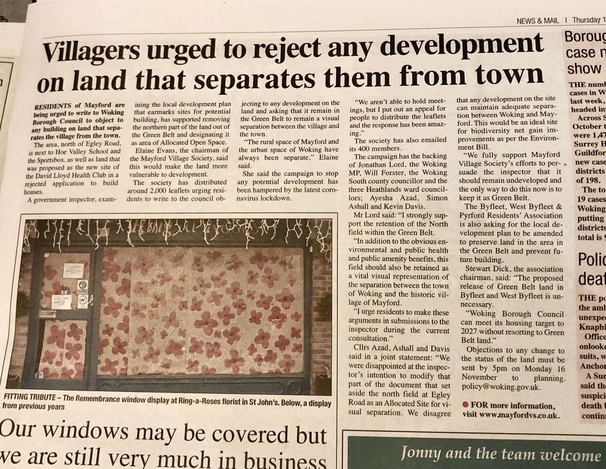 Last chance to save #Mayford’s Visual break from built up #Woking. Object by 5pm tomorrow. Until recently the north of Egley Rd was proposed for open space and non-development.Below is the article in this weeks <a href="/Woking_NewsMail/">Woking News & Mail</a>. #giveusabreak #Greenbelt