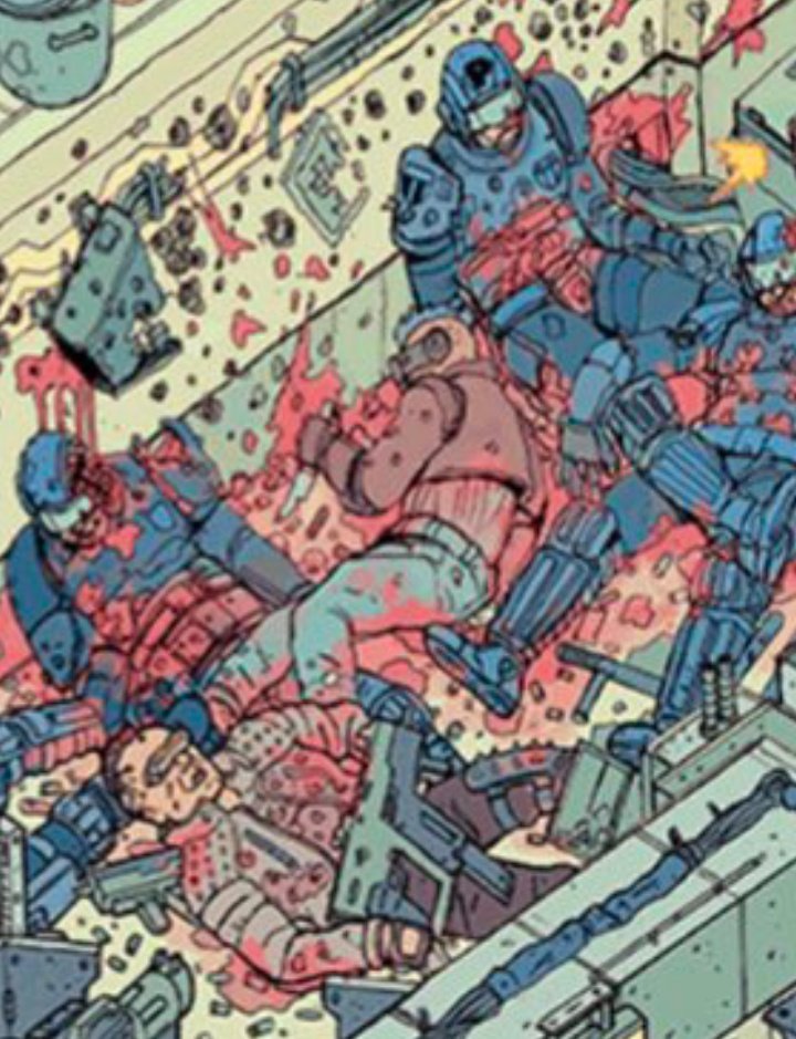 ESPER995's tweet image. There he is. But wtf, there is some Robocop / Mega City One shit going on over that wall!