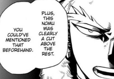 Garaki asks Dabi to test out a High-End. There's precedent! Dabi was given the chainsaw Nomu during the forest attack (programmed to obey him).He *knows* Hood is a deadly, superior specimen; doesn't bother informing Hawks.
