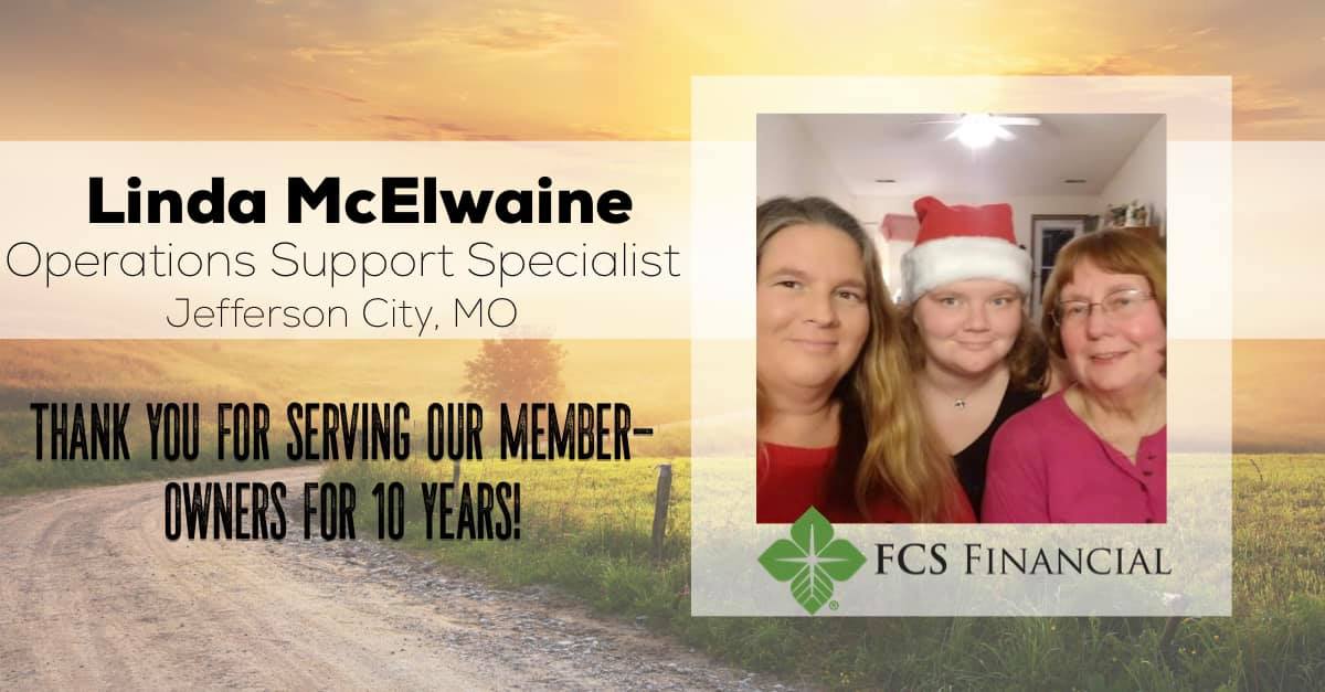 FCSFinancial's tweet photo. Today Linda McElwaine, Operations Support Specialist at our headquarters in Jefferson City, celebrates 10 years with our cooperative! She shares, "I feel so blessed to work for such a great organization." Thanks for all you do Linda! #teamFCSF #workanniversary #careers https://t.co/sRMoK8fJ6f