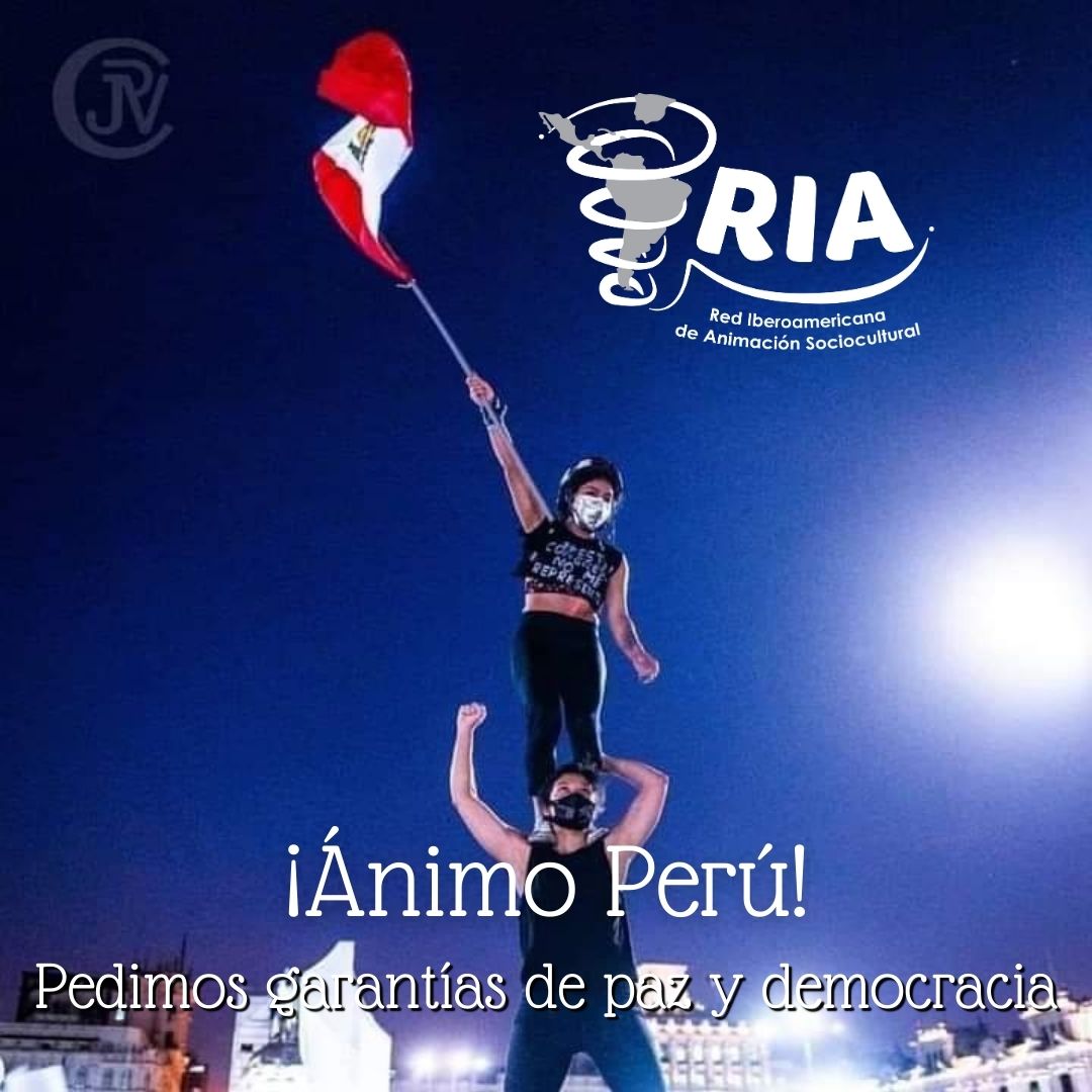 RIANIMACION's tweet photo. Queremos mostrar todo nuestro apoyo a nuestros amigos y compañeros de Perú. En momentos de crisis, momentos complicados, la Animación se convierte en vehículo de denuncia social. Pedimos que se apliquen los de democracia y participación, para llegar a la libertad. https://t.co/1rF2VvUUOG
