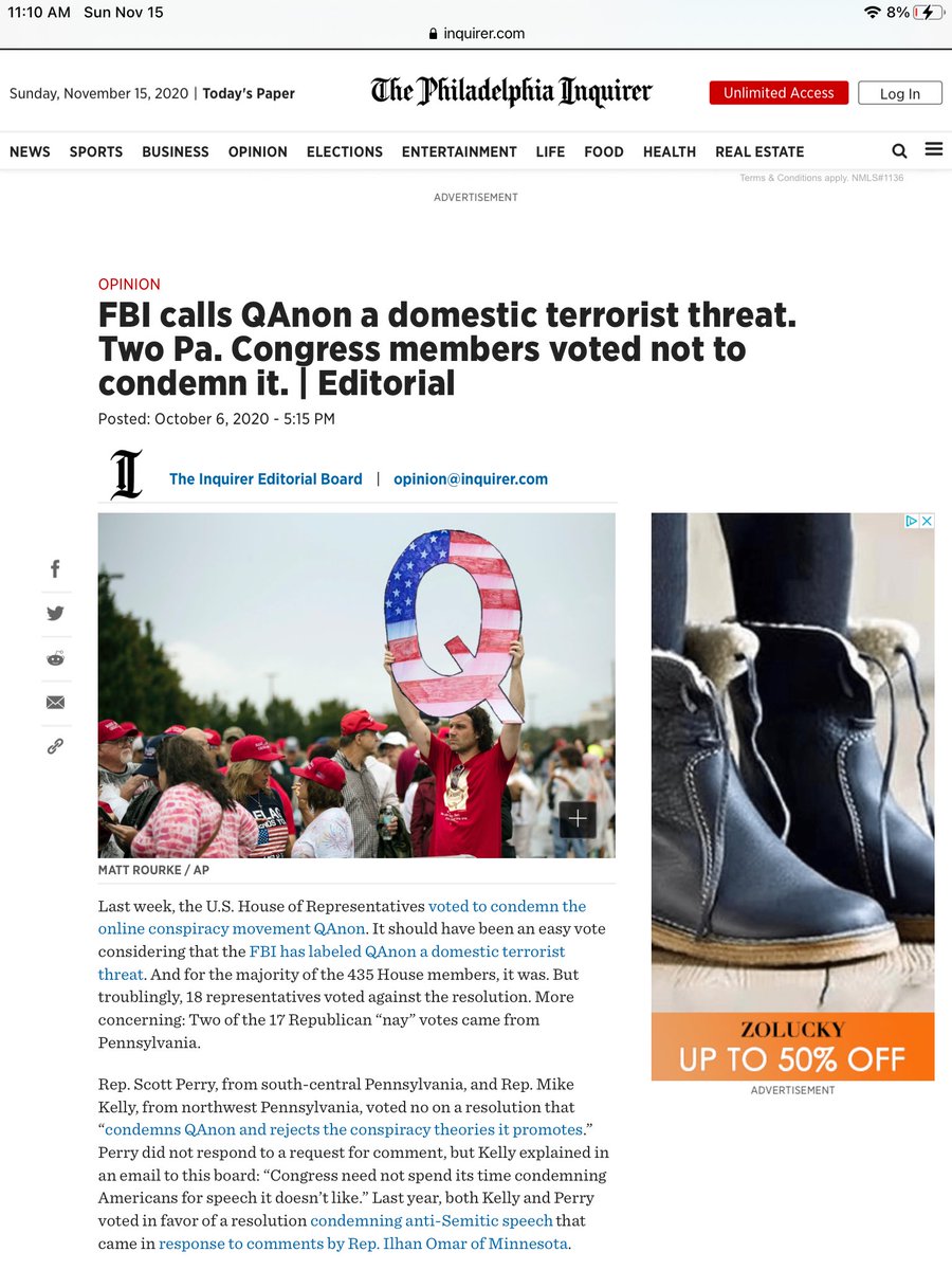 This is for the  @FBI and every member of the House of Representatives who voted to condemn us and declare us a domestic terrorist threat while BLM and Antifa attack us in the streets and burn our cities to the ground.Link:  https://www.inquirer.com/opinion/editorials/qanon-conspiracy-theory-save-children-pennsylvania-congress-resolution-condemning-20201006.html