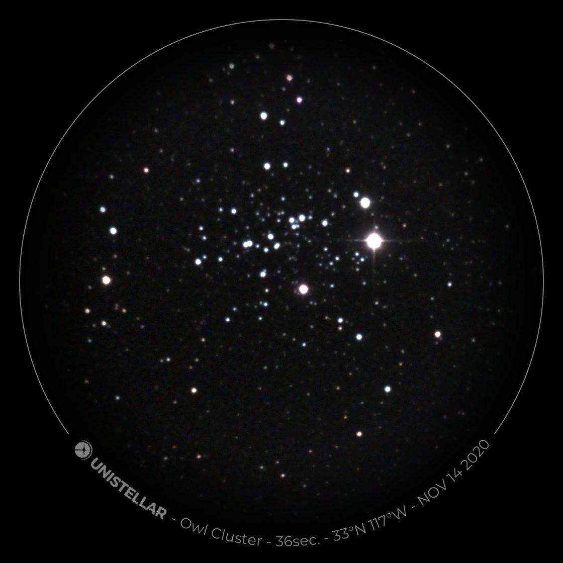 A 36-second exposure of the Owl Cluster showing star colors.  #eVscope