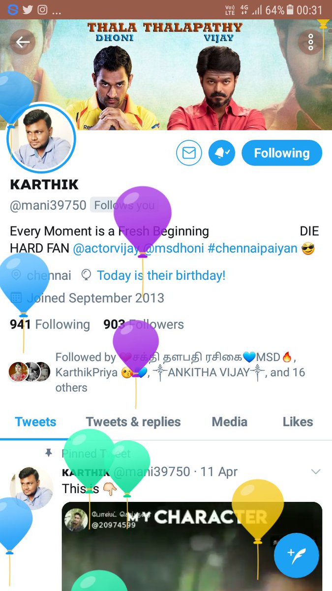 YamahaPrabhuVR's tweet photo. Wish you Many More Happy Returns of the Day My Friends #Karthik ๐๐๐๐
@mani39750
Successful Your Lifรฉ ๐
#StayBleassed #StayWay
Enjoy Your day ๐โโ๏ธ
#HBDKarthik ๐ https://t.co/XHf6ukJa2P