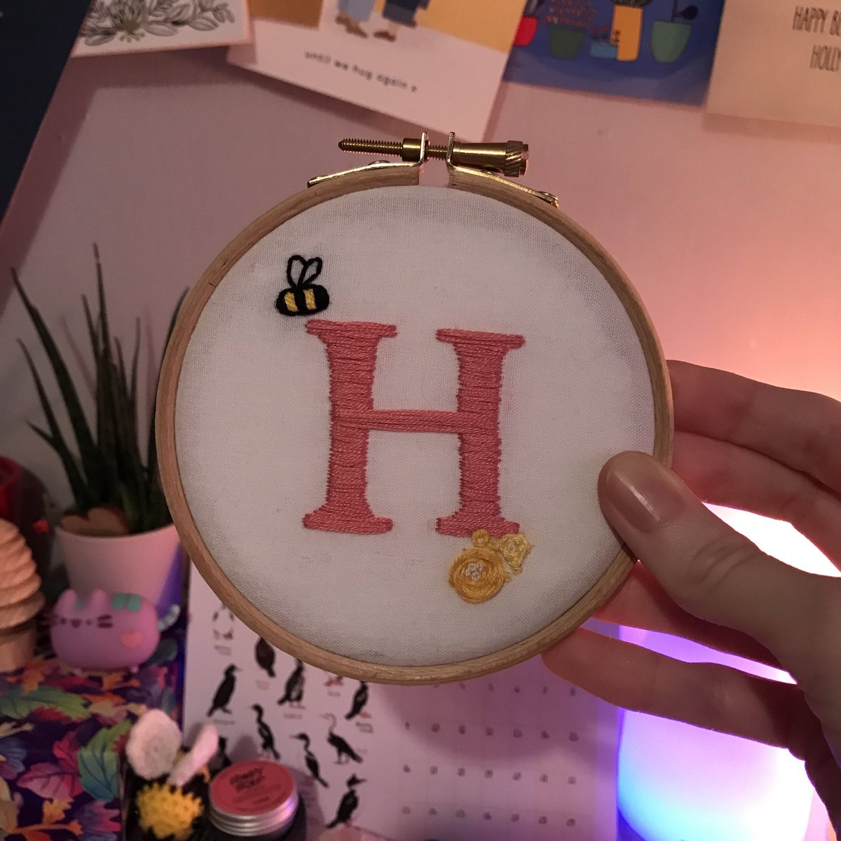 Another wonderful embroidery artist is the lovely  @rebeccaxpage of Stitch Ambition! I was kindly gifted this hoop by  @megscarbieart and she lives on my bookcase now. Rebecca is such a kind soul and ridiculously talented! Her shop is here: http://Etsy.com/uk/shop/stitchambition