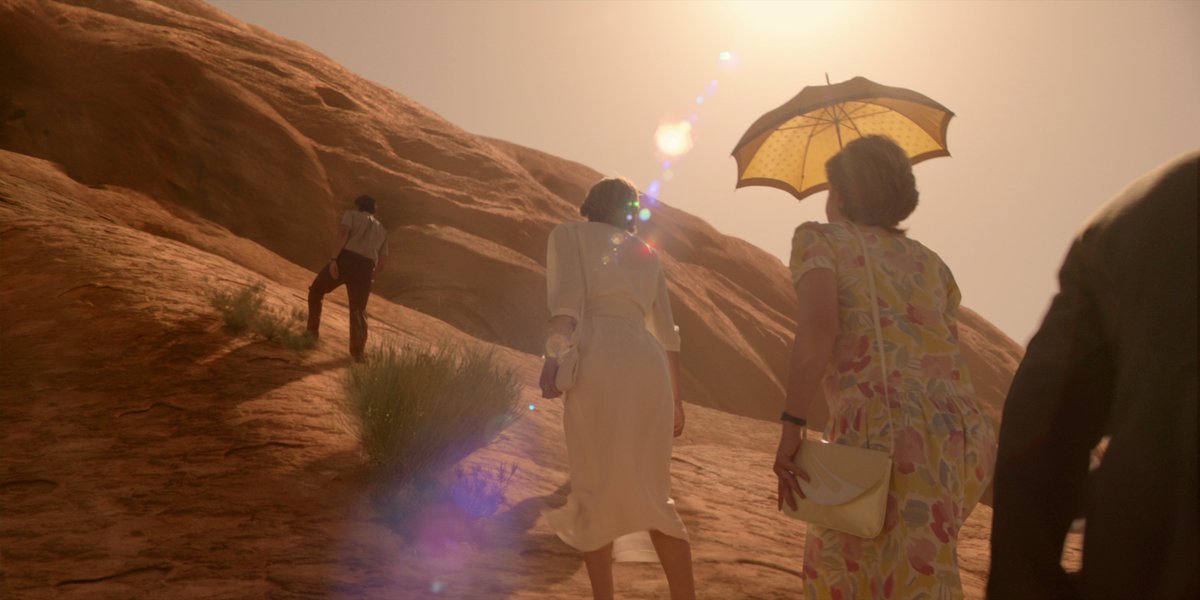 No climbing or filming took place at Uluru in production — instead, the desert regions around Almeria in Spain were converted through VFX into the landmark area following guidelines provide by Parks Australia.