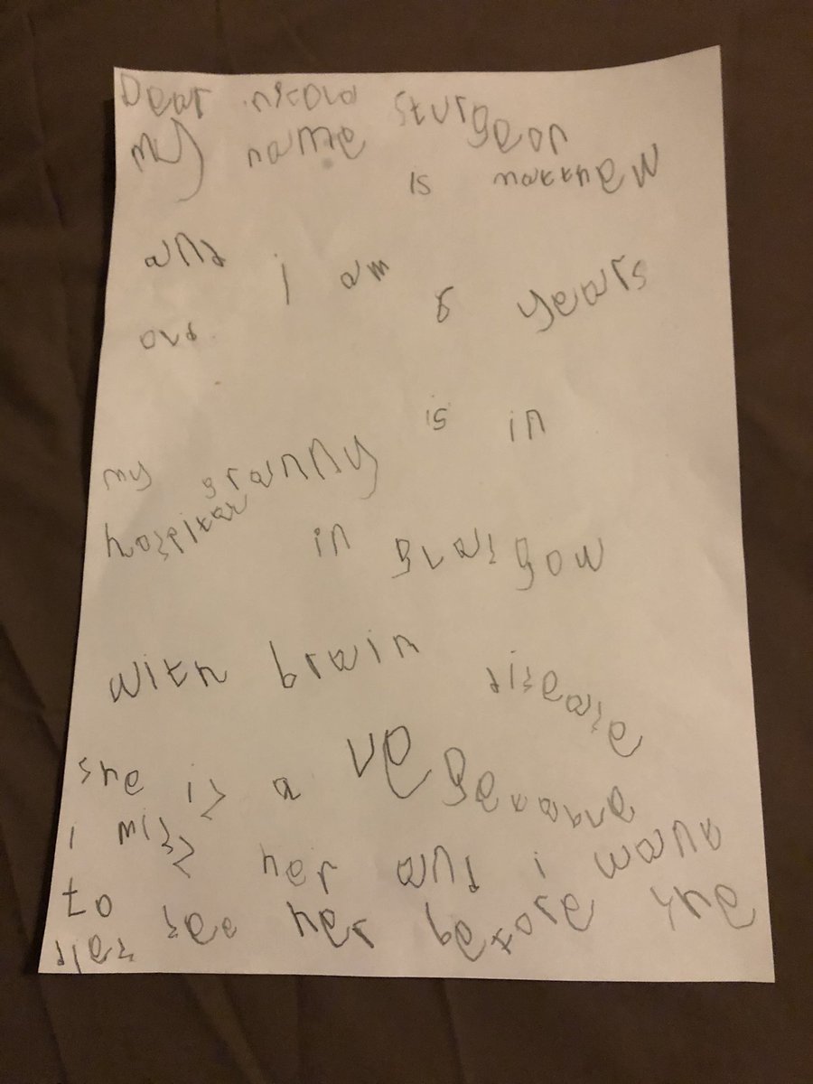 ev0109's tweet photo. @NicolaSturgeon @NHSGGC @TheSun continued story in thread.

My 6 year old has been asking me if he can write to Nicola Sturgeon for some time now to ask her to change the rules to allow him into the hospital as a visitor. https://t.co/zJ8ASyDabn