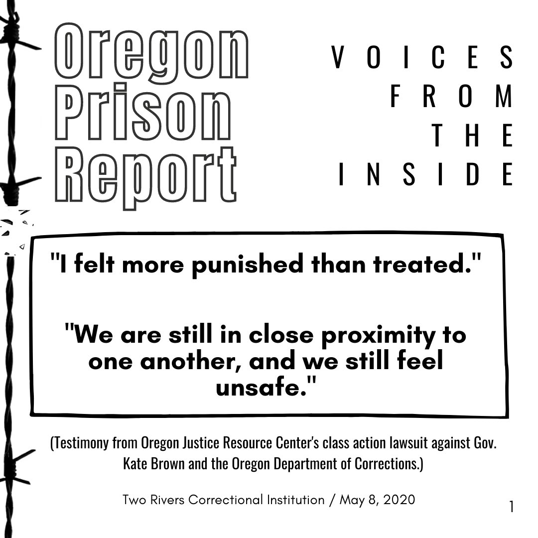 ORprisonreport's tweet photo. Oregon Prison Report: Voices from the Inside

"I felt more punished than treated." 

"We are still in close proximity to one another, and we still feel unsafe." https://t.co/9pGRxjDOqE