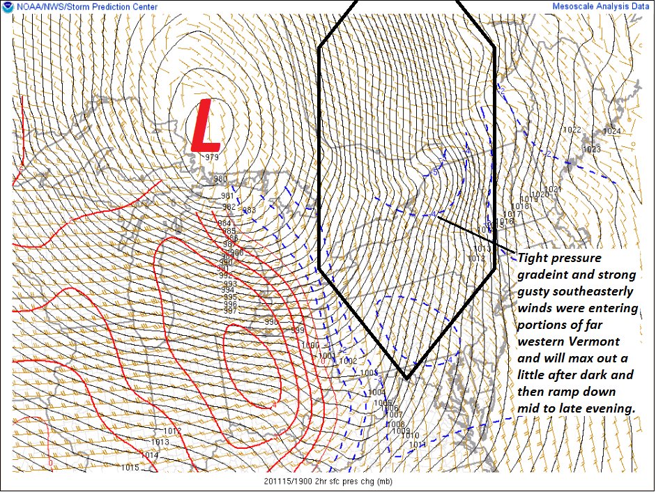 wxeringheights's tweet photo. Tightening pressure gradient gusty south to southeasterly winds next several hours before a #windshift and #FrontalPassage arrives this evening. Precipitation should increase late today this evening exiting early AM Monday to leftover flurries/sprinkles. #Vermont https://t.co/q3awpIt3Qo