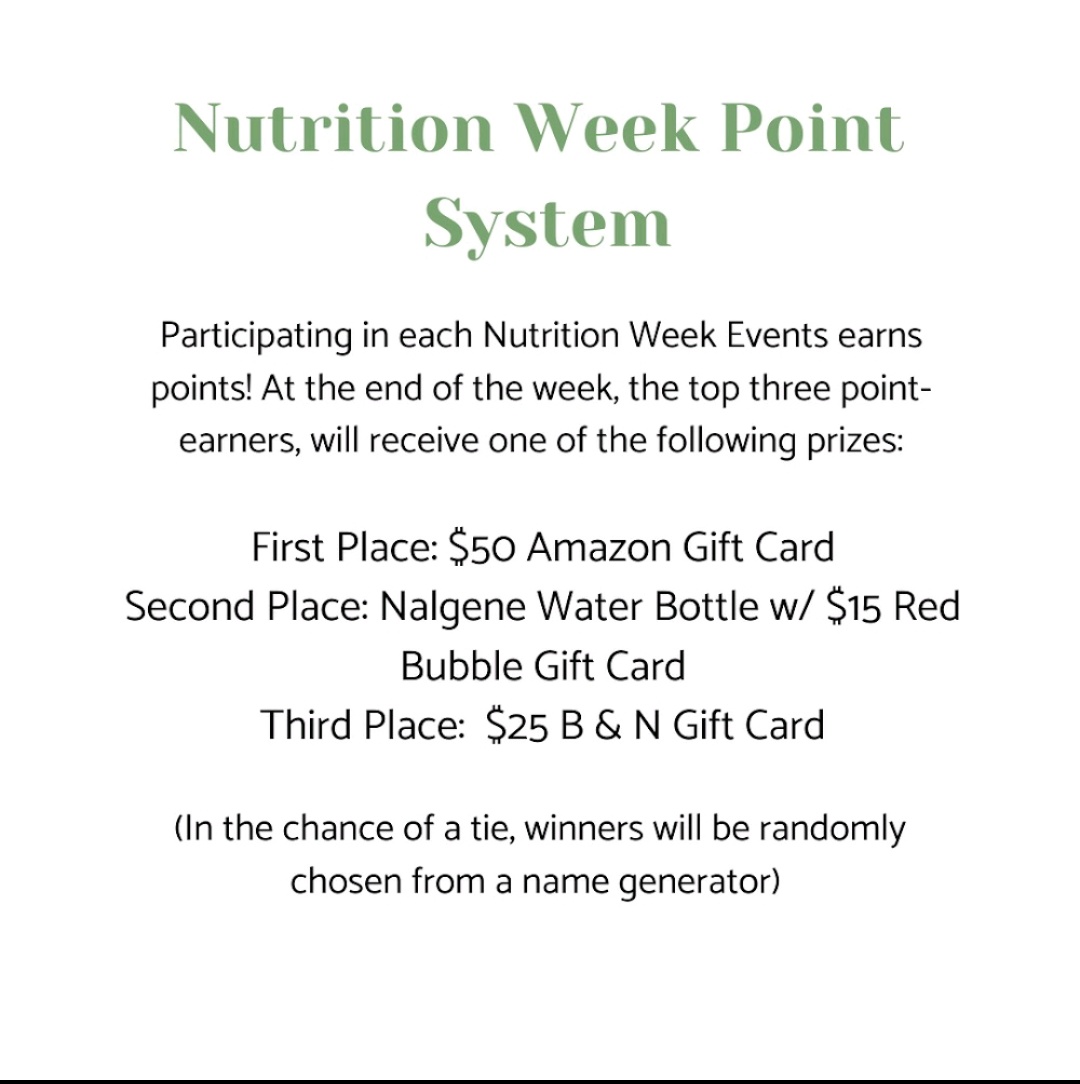 assumptionupaws's tweet photo. ✨Welcome to nutrition week! Participate in events all week to earn points and be eligible to win some cool prizes!✨ https://t.co/tsAcyY91HI
