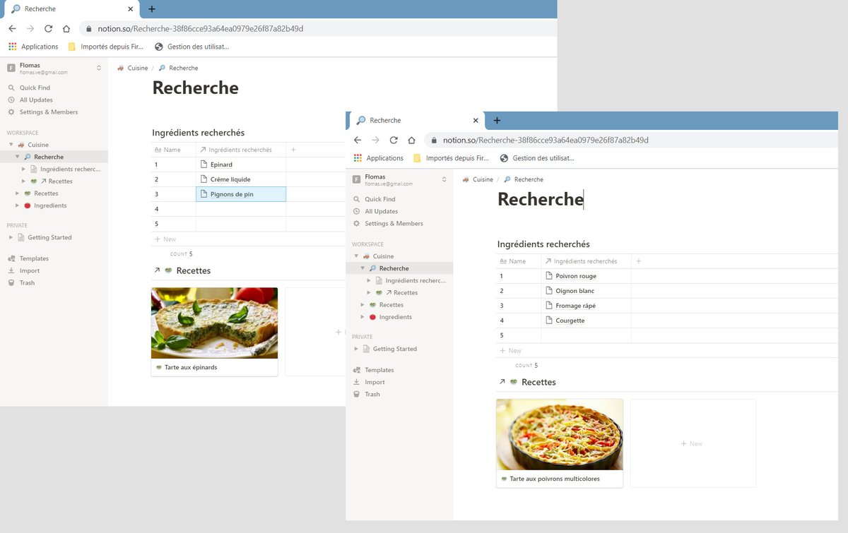 ValThoGenea's tweet photo. Rien à voir avec la #Généalogie : j'aurais donc passé mon dimanche sur @NotionHQ , à créer une base de données pour les (nombreuses) recettes que madame a mis en favoris.
Avec un outil de recherche permetant de filtrer les recettes contenant jusqu'à 5 ingrédients au choix
😍 https://t.co/rofYdqZK4Z