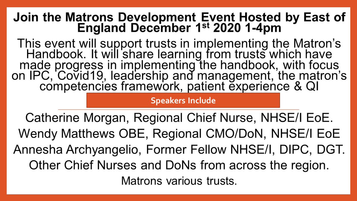 MatronNetwork's tweet photo. Join the Matron’s Development Event Hosted by East of England 1st December 1-4pm. Cascade to your matrons & staff at similar levels. Email: nhsbamelt@gmail.com to book & Join via MS Teams. https://t.co/Ly2zHX0CR4