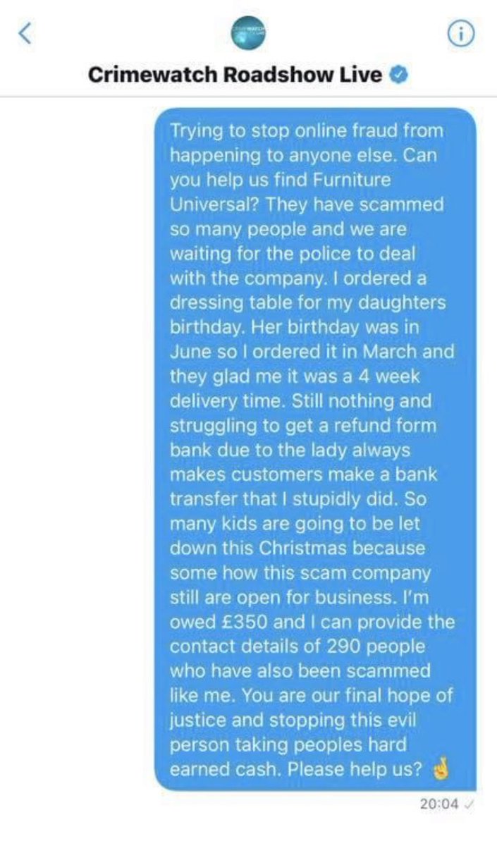 MemoryBearsNI's tweet photo. @BBCCrimewatch please see message below you will have received from a girl from a group me and others are part of trying to get our money back. I have also been scammed by this person. There is loads of others looking our money back. Can you help!!!???🥲 https://t.co/6uFyaRk5xj