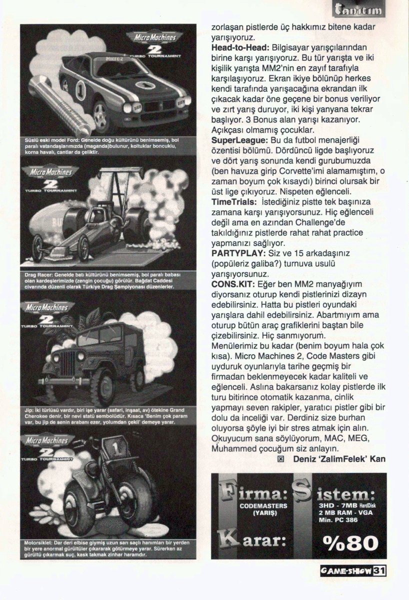 GameShowTR's tweet photo. #GameShow #GameShowTR
#DokuzuncuSayı #Issue9
#Kasım1995 #November1995
Micro Machines 2: Turbo Tournament 🏎️
#MicroMachines2 #TurboTournament
#Yarış #Arcade #Racing
@Codemasters @micromachinesx
https://t.co/qhl2yzbwQ3
https://t.co/BUxeebJRfA https://t.co/cjQSFuwZd9