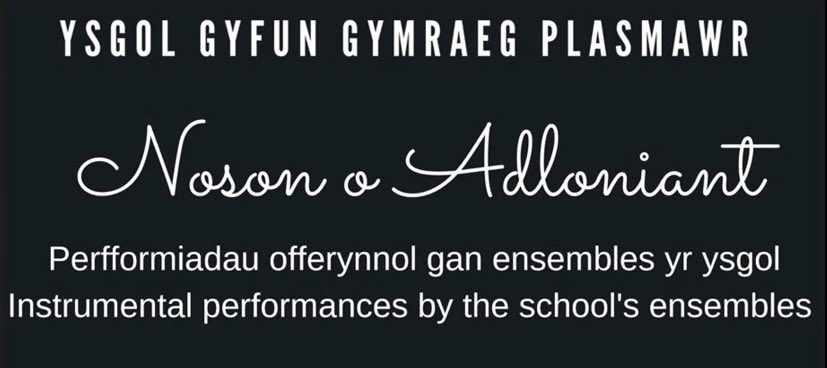 Cerdd Plasmawr (@cerddplasmawr) on Twitter photo Noson o Adloniant <a href="/YsgolPlasmawr/">Ysgol Gyfun Gymraeg Plasmawr</a>!🎶🎵🎹🥁🎷🎺🎻🎸Cofiwch wylio Nos Fercher yma, 19/11/20 am 6:30yh! Byddwn yn rhannu’r linc ‘Youtube’ i chi’n fuan iawn. Diolch o flaen llaw i Mr Lake am drefnu a golygu ac i’r disgyblion i gyd sydd wedi cymryd rhan. Gwerthfawrogi’n fawr.👏🏻👍🏻😃 Noson o Adloniant <a href="/YsgolPlasmawr/">Ysgol Gyfun Gymraeg Plasmawr</a>!🎶🎵🎹🥁🎷🎺🎻🎸Cofiwch wylio Nos Fercher yma, 19/11/20 am 6:30yh! Byddwn yn rhannu’r linc ‘Youtube’ i chi’n fuan iawn. Diolch o flaen llaw i Mr Lake am drefnu a golygu ac i’r disgyblion i gyd sydd wedi cymryd rhan. Gwerthfawrogi’n fawr.👏🏻👍🏻😃