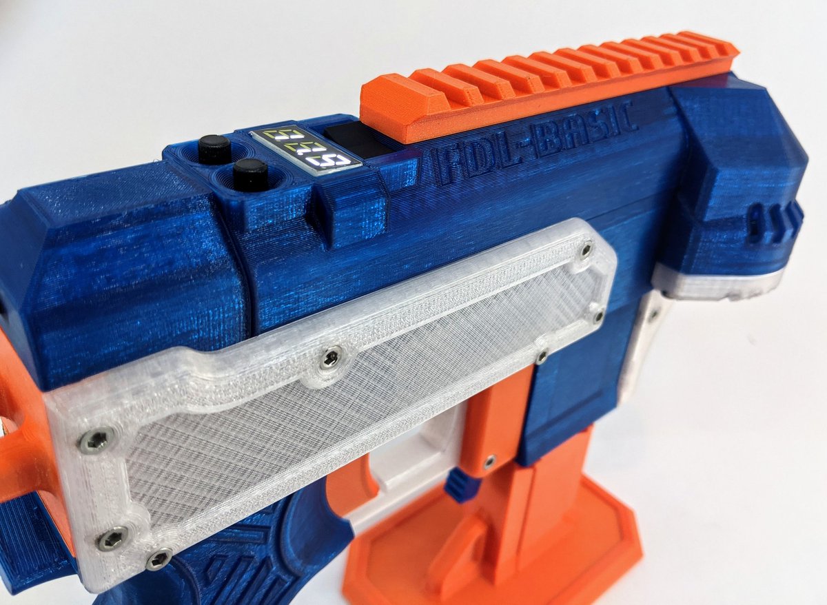 projectfdl's tweet photo. The new hotness, FDL-Basic. Minified and simplified while still packing a punch. Printed in @PrintedSolid Jessie Blue Ice, @AtomicFilament clear PLA, @Proto_pasta / @projectfdl safety orange. https://t.co/mFF7WBrmZB