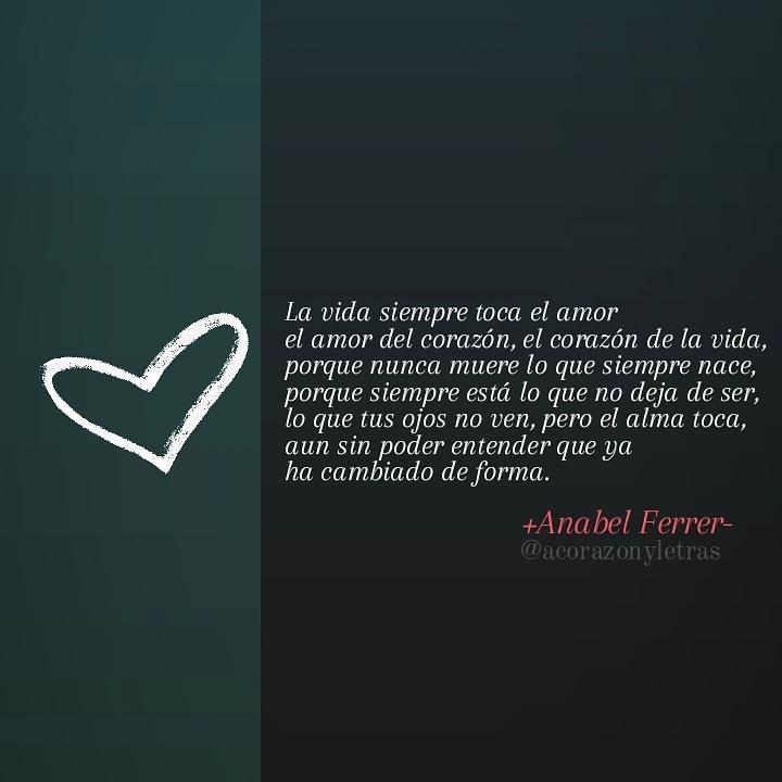 Anabel2517's tweet photo. La vida siempre toca el amor,
el amor del corazón, el corazón de la vida.
porque nunca muere lo que siempre nace,
porque siempre está lo que no deja de ser, 
lo que tus ojos no ven, pero el alma toca,
aun sin poder entender,
que ya ha cambiado de forma. 
@acorazonyletras https://t.co/RrnlMu7bQw