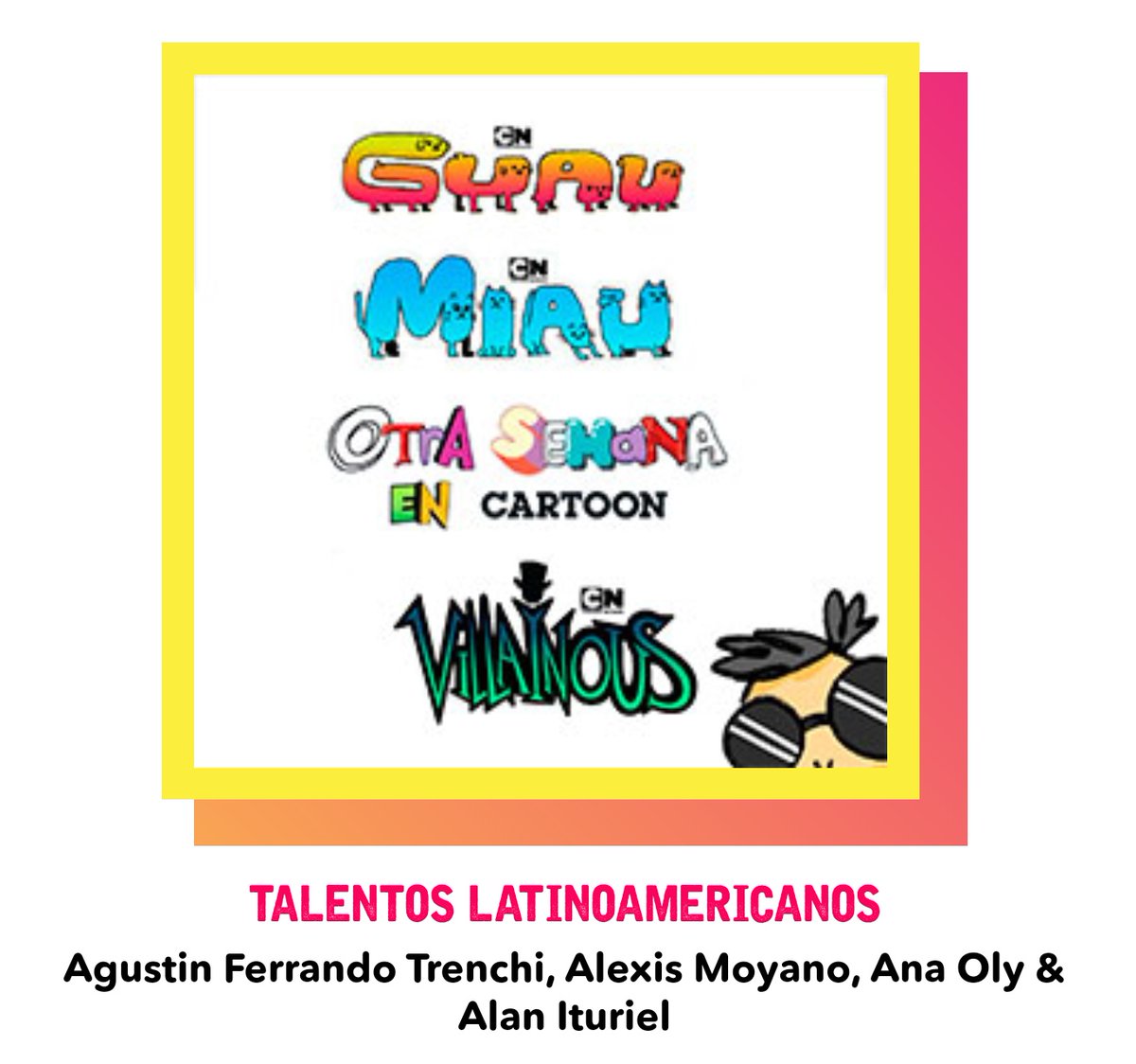 AlanIturiel's tweet photo. Súper emocionado porque en unas horas es el panel de Creadores Latinoamericanos de @CartoonLA con @Ana0ly de la nueva serie #Fracasitos! @_alexismoyano de #Guau y #Miau, Agustín de #OtraSemanaenCartoon y su servilleta: Alan Iturbide de #Villanos !!! https://t.co/D2hRqrWoro
